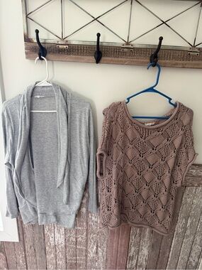 Women’s Maurices Large Lot - LGray Cardigan and Brown Short-Sleeve Knit Sweater